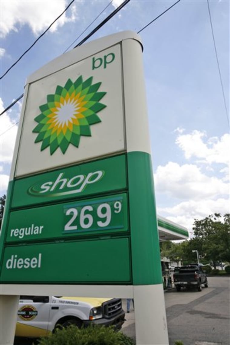 In this June 10, 2010 photo, the price of regular unleaded gas is displayed at a BP service station in Mount Lebanon, Pa. Oil prices rose above $75 a barrel Monday, June 14, as rallying stock markets and a stronger euro bolstered investor confidence.(AP Photo/Gene J. Puskar)